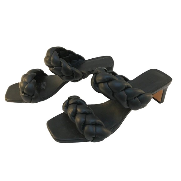 H&M Black Braided Women’s  size 8 Slip On Sandals Heels Dress Shoes - Picture 3 of 7